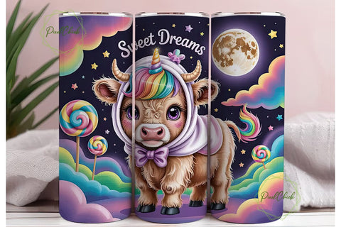 Unicorn Cow Tumbler Wrap PNG Sublimation PixelChick 