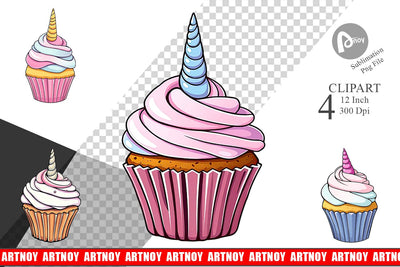 Unicorn Cupcake Clipart Sublimation artnoy 