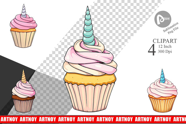 Unicorn Cupcake Clipart Sublimation artnoy 