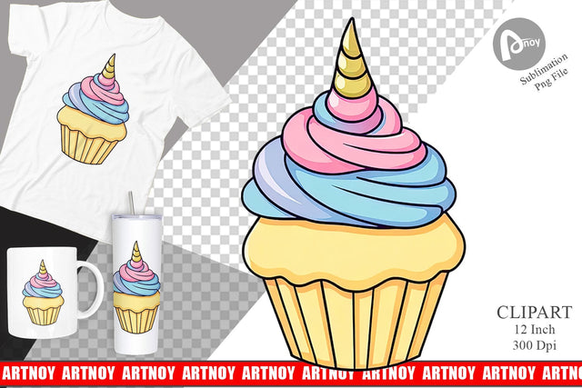 Unicorn Cupcake Clipart Sublimation artnoy 