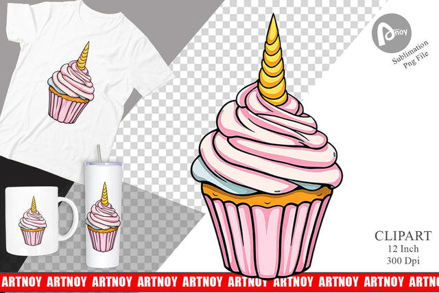 Unicorn Cupcake Clipart Sublimation artnoy 