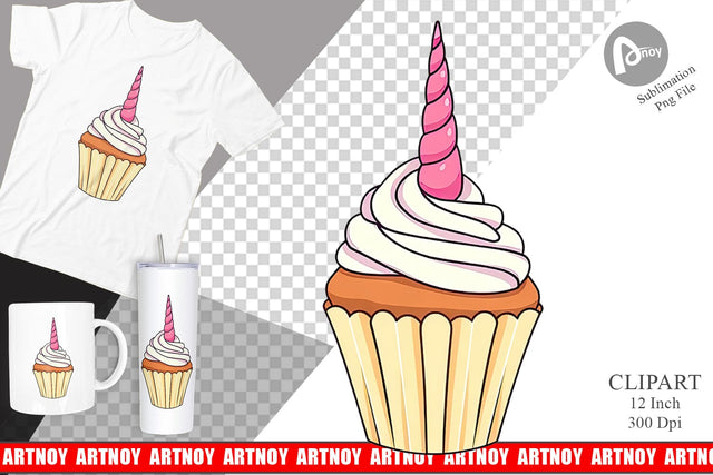 Unicorn Cupcake Clipart Sublimation artnoy 