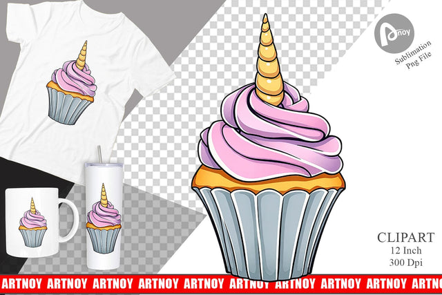 Unicorn Cupcake Clipart Sublimation artnoy 