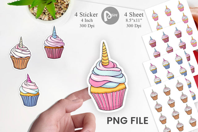 Unicorn Cupcake Sticker Sublimation artnoy 