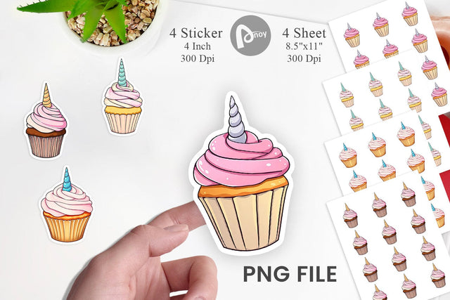Unicorn Cupcake Sticker Sublimation artnoy 