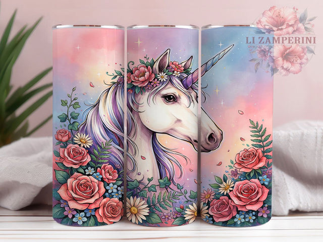 Unicorn Dream Coat 20oz Tumbler, Ethereal Coat, Flowing Mane, Purple and Blue, Profile View, Skinny Tumbler, Sublimation PNG Sublimation Li Zamperini 