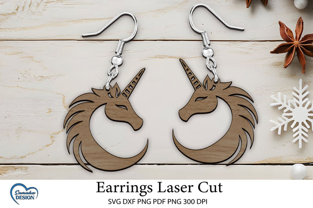 Unicorn Earrings Laser Cut. Unicorn Head SVG. SVG Samaha Design 