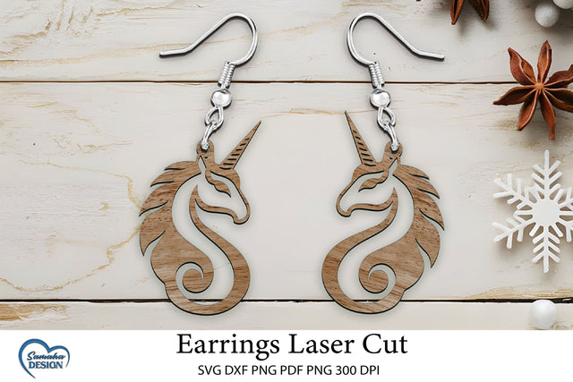 Unicorn Earrings Laser Cut. Unicorn Head SVG. SVG Samaha Design 