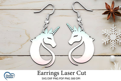 Unicorn Earrings Laser Cut. Unicorn Head SVG. SVG Samaha Design 