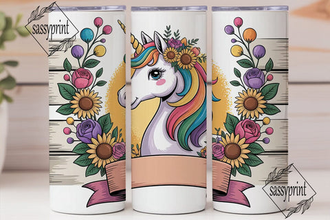 Unicorn Floral Crown 20oz Tumbler Wrap Sublimation sassyprint 