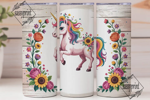 Unicorn Floral Crown 20oz Tumbler Wrap Sublimation sassyprint 