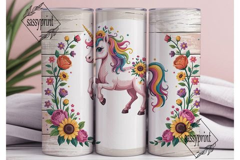 Unicorn Floral Crown 20oz Tumbler Wrap Sublimation sassyprint 