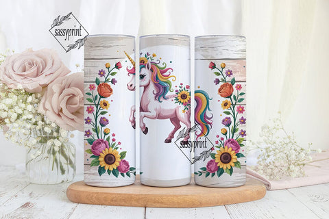 Unicorn Floral Crown 20oz Tumbler Wrap Sublimation sassyprint 