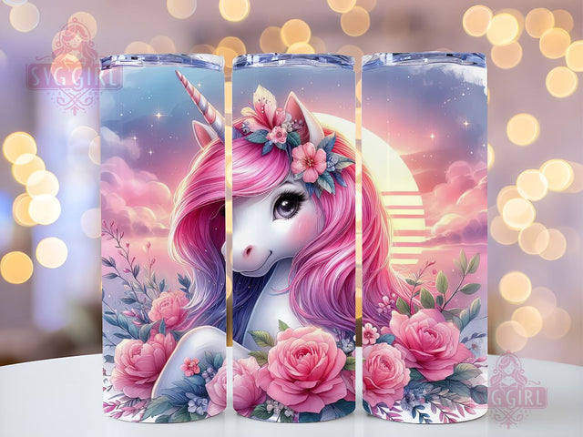 Unicorn Floral PNG, Unicorn Tumbler Wrap PNG, Baby Unicorn Tumbler Design 20oz Skinny Straight Tumbler Wraps PNG Sublimation SvggirlplusArt 