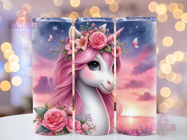 Unicorn Floral PNG, Unicorn Tumbler Wrap PNG, Baby Unicorn Tumbler Design 20oz Skinny Straight Tumbler Wraps PNG Sublimation SvggirlplusArt 