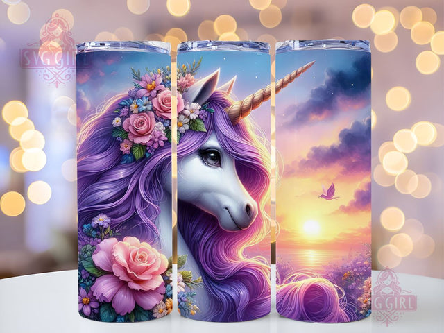 Unicorn Floral PNG, Unicorn Tumbler Wrap PNG, Baby Unicorn Tumbler Design 20oz Skinny Straight Tumbler Wraps PNG Sublimation SvggirlplusArt 