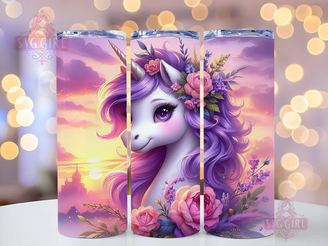 Unicorn Floral PNG, Unicorn Tumbler Wrap PNG, Baby Unicorn Tumbler Design 20oz Skinny Straight Tumbler Wraps PNG Sublimation SvggirlplusArt 
