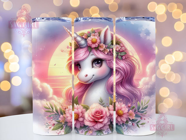 Unicorn Floral PNG, Unicorn Tumbler Wrap PNG, Baby Unicorn Tumbler Design 20oz Skinny Straight Tumbler Wraps PNG Sublimation SvggirlplusArt 