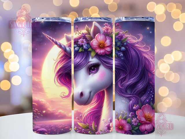 Unicorn Floral PNG, Unicorn Tumbler Wrap PNG, Baby Unicorn Tumbler Design 20oz Skinny Straight Tumbler Wraps PNG Sublimation SvggirlplusArt 
