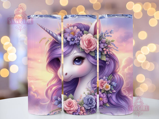 Unicorn Floral PNG, Unicorn Tumbler Wrap PNG, Baby Unicorn Tumbler Design 20oz Skinny Straight Tumbler Wraps PNG Sublimation SvggirlplusArt 