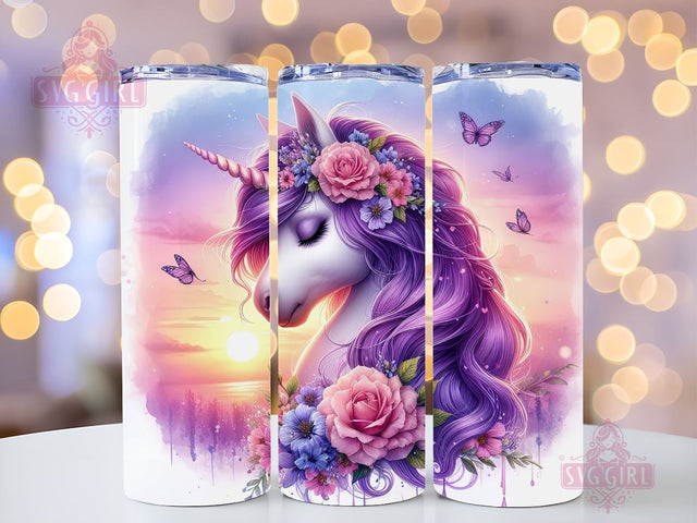 Unicorn Floral PNG, Unicorn Tumbler Wrap PNG, Baby Unicorn Tumbler Design 20oz Skinny Straight Tumbler Wraps PNG Sublimation SvggirlplusArt 