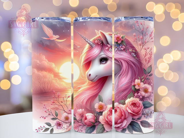 Unicorn Floral PNG, Unicorn Tumbler Wrap PNG, Baby Unicorn Tumbler Design 20oz Skinny Straight Tumbler Wraps PNG Sublimation SvggirlplusArt 