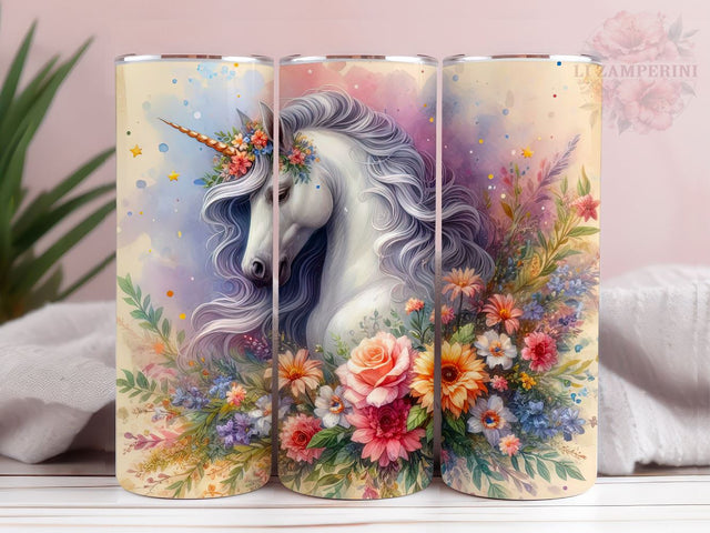 Unicorn Flowers 20oz Tumbler Wrap PNG, Straight & Tapered Tumbler Wrap, Unicorn Tumbler Png, Instant Digital Download Sublimation Li Zamperini 