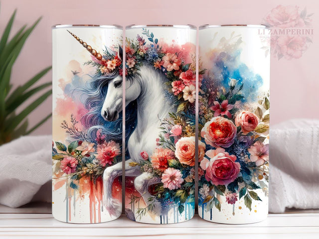 Unicorn Flowers 20oz Tumbler Wrap PNG, Straight & Tapered Tumbler Wrap, Unicorn Tumbler Png, Instant Digital Download Sublimation Li Zamperini 