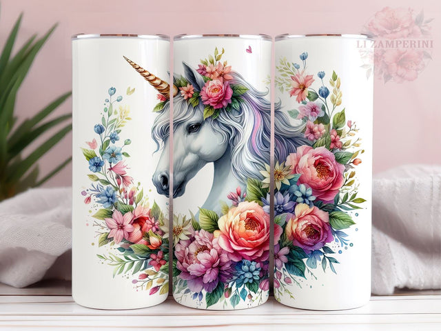 Unicorn Flowers 20oz Tumbler Wrap PNG, Straight & Tapered Tumbler Wrap, Unicorn Tumbler Png, Instant Digital Download Sublimation Li Zamperini 
