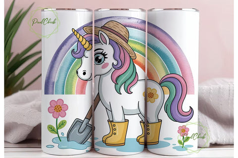 Unicorn Gardening Rainbow 20oz Tumbler Sublimation PixelChick 