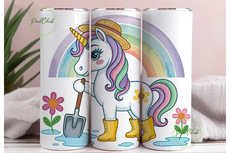 Unicorn Gardening Rainbow 20oz Tumbler Sublimation PixelChick 