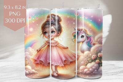 Unicorn & Girl Rainbow Tumbler Wrap PNG 20oz Sublimation BijouBay 