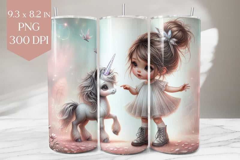 Unicorn & Girl Tumbler Wrap PNG Sublimation BijouBay 