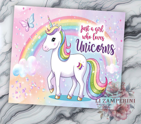 Unicorn Glitter Just a Girl Fantasy Tumbler Wrap, 20oz Drinkware, Just a Girl Who Loves Unicorn, Unicorn Gifts, Fantasy Tumbler Design, Cute Unicorn Sublimation Sublimation Li Zamperini 