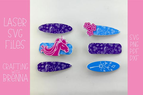 Unicorn Hair Clip Bundle Laser SVG File SVG Crafting With Brenna 