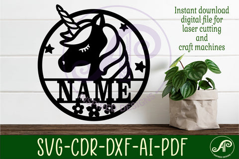 Unicorn head name wall art sign, SVG file SVG APInspireddesigns 