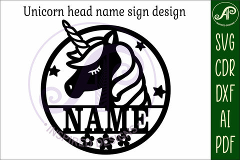 Unicorn head name wall art sign, SVG file SVG APInspireddesigns 