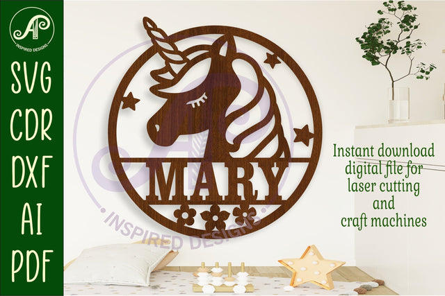 Unicorn head name wall art sign, SVG file SVG APInspireddesigns 