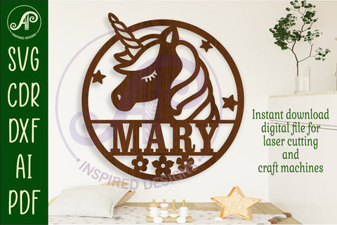 Unicorn head name wall art sign, SVG file SVG APInspireddesigns 