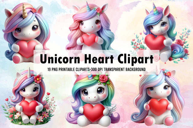 Unicorn Heart Watercolor Clipart Sublimation Rupkotha 