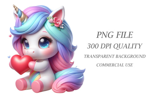 Unicorn Heart Watercolor Clipart Sublimation Rupkotha 