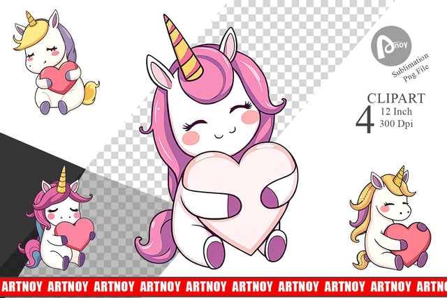 Unicorn Holding Heart Clipart Sublimation artnoy 