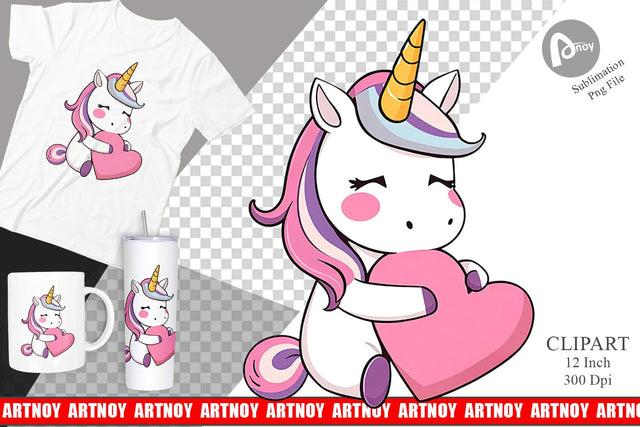 Unicorn Holding Heart Clipart Sublimation artnoy 