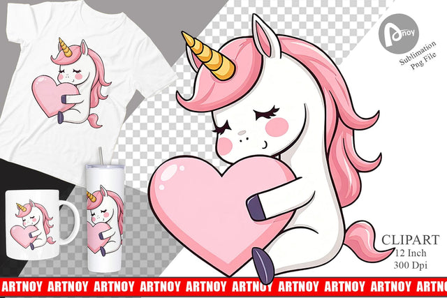 Unicorn Holding Heart Clipart Sublimation artnoy 