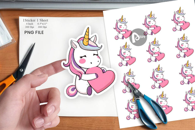 Unicorn Holding Heart Sticker Sublimation artnoy 