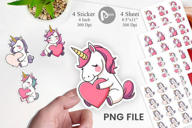 Unicorn Holding Heart Sticker Sublimation artnoy 