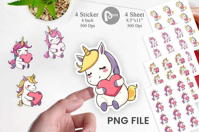 Unicorn Holding Heart Sticker Sublimation artnoy 