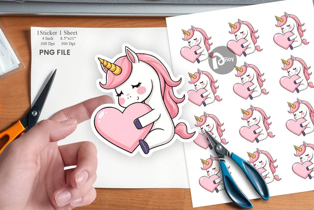 Unicorn Holding Heart Sticker Sublimation artnoy 