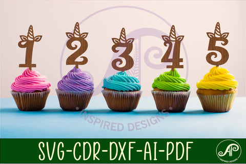 Unicorn horn cupcake toppers, 11 designs SVG laser cut SVG APInspireddesigns 