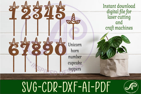Unicorn horn cupcake toppers, 11 designs SVG laser cut SVG APInspireddesigns 